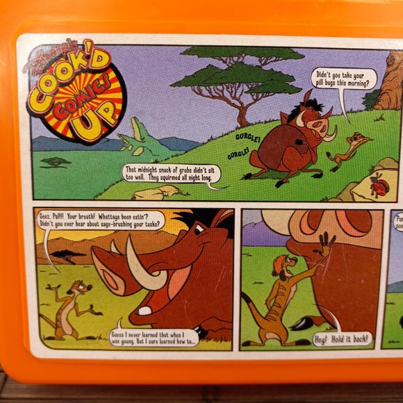 Vintage Disney Whirley Cook'd Up Comics Orange Lunch Box Lion King Timon Pumbaa - Picture 2 of 9